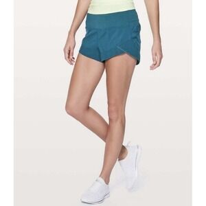 Lululemon Motionful Shorts Womens 4 Tile Blue Running Pockets Athletic